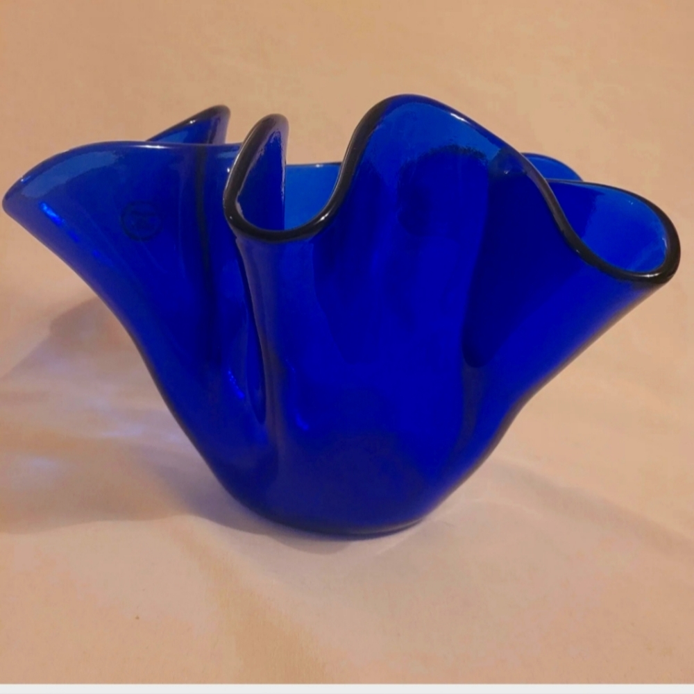 Colbalt Dark  Blue Handkerchief Style Vase
